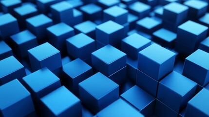 Fototapeta premium Detailed 3D rendering of a blue cubes background with a minimalist isometric perspective, featuring a sleek and modern design with vibrant hues and subtle depth effects.