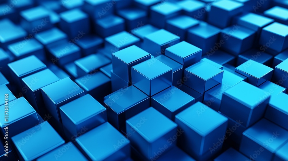 Aufkleber detailed 3d rendering of a blue cubes background with a minimalist isometric perspective, featuring 