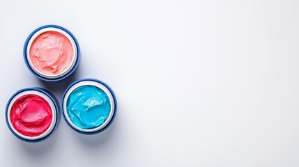 Colorful Creams in Jars on a Clean White Background Perfect for Cosmetics, Skincare, Beauty Products, or Artistic Creations in Stock Photography