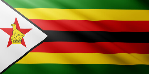 Waving flag of Zimbabwe. National flag of Zimbabwe background