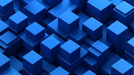 Obraz premium Detailed abstract illustration of cobalt blue 3D cubes arranged in an isometric perspective, with a modern, minimalist approach. The high-resolution image showcases the precision of the design.
