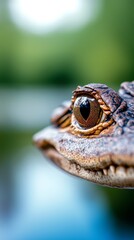 Obraz premium A close up of a crocodile's eye with a blurry background
