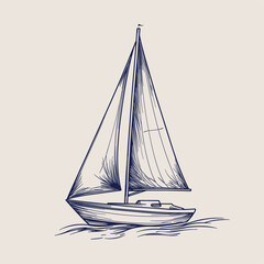 Detailed drawing of a sailboat with shaded sails.