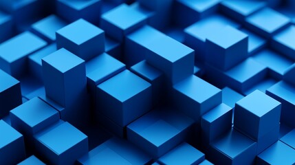 Obraz premium Detailed illustration of a blue 3D cubes background with an isometric perspective, showcasing a minimalist design with sharp edges and clean geometry. The ultra-high-definition captures all nuances.