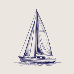 Detailed drawing of a sailboat with shaded sails.