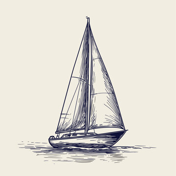 Detailed drawing of a sailboat with shaded sails.
