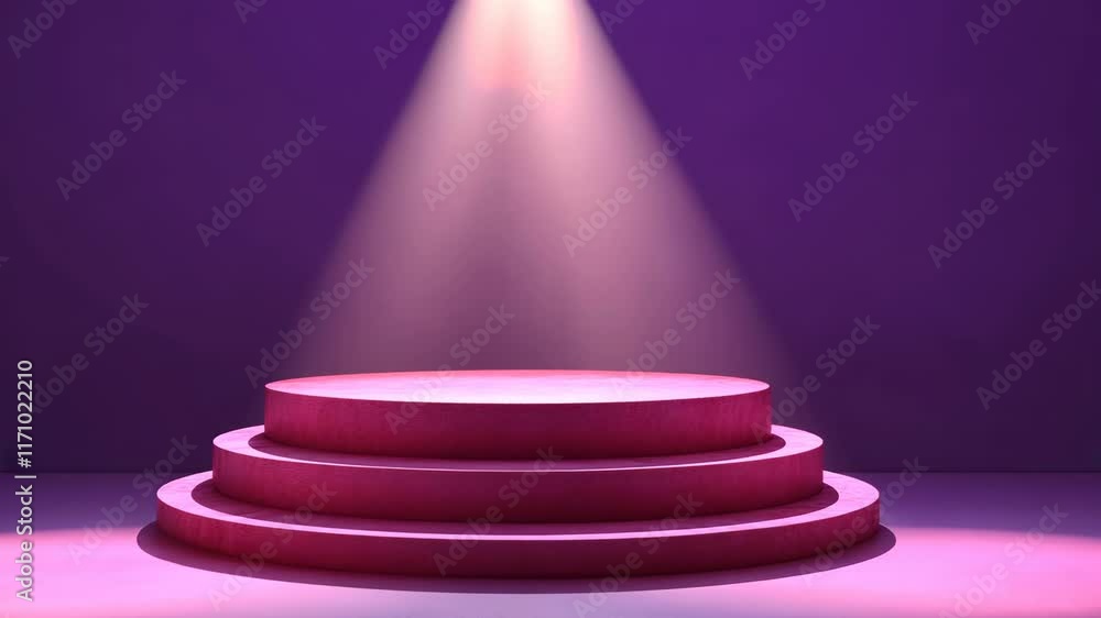 Poster circular stage illuminated by soft purple lights, creating a vibrant atmosphere for a performance or
