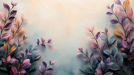 Pastel Colored Leaves Frame Soft Background