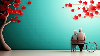 Design a template promoting elderly care, featuring a compassionate scene with ample copy space.