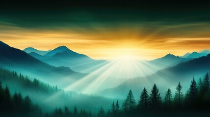 Develop a template featuring a serene mountain landscape to promote nature preservation, with ample copy space.