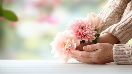 Develop a template highlighting the importance of elderly care, featuring a caring scene with ample copy space.