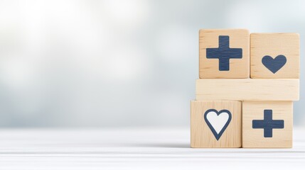 Rustic wooden block with engraved heart and cross, a symbol of love faith wooden