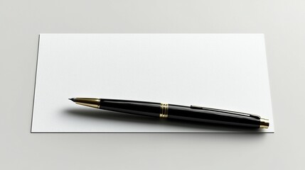 Naklejka premium Blank card and pen on white desk, ready for writing.