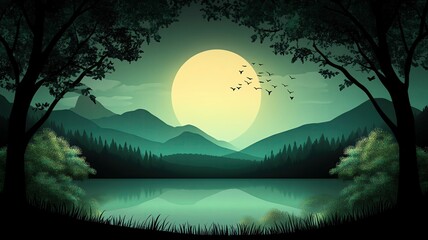 Create a template illustration featuring a serene forest scene to promote nature conservation, with ample copy space.