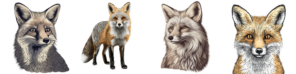 Obraz premium of Diverse Fox Portraits in Woodland Habitat