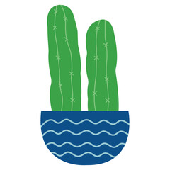 Two green cacti in a blue pot with wavy pattern. Ideas for nature themed designs, gardening concepts or succulent related content