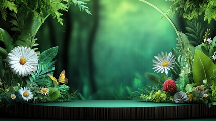 Design a template featuring a flourishing garden to promote nature conservation, with ample copy space.