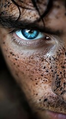  A close up of a man's face with blue eyes