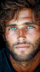 Fototapeta premium A close up of a man with blue eyes and a beard