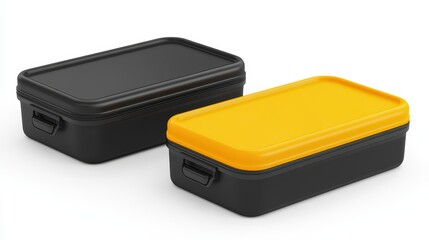 Two black and yellow plastic containers, practical storage solutions for home organization