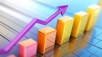 Fototapeta premium グラデーション背景のバーチャートと上昇矢印