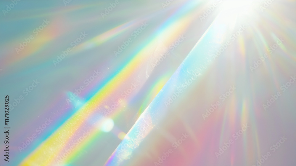 Wall mural holographic rainbow light refraction texture overlay with abstract soft bokeh and prizm effect on a 