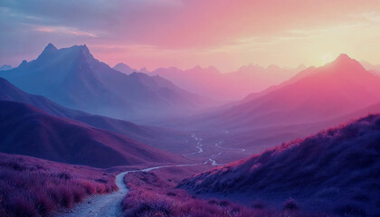 Sunrise paints a vibrant landscape of rolling hills