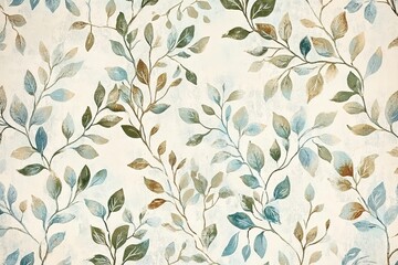 Delicate foliage pattern in soft colors creates serene, calming
