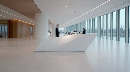 Obraz premium Modern Office Interior with Minimalist Design and Large Windows