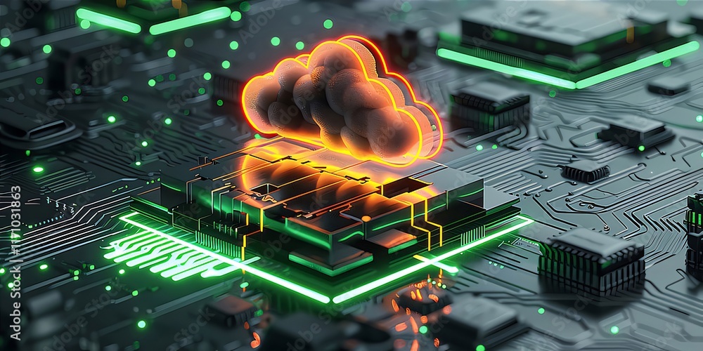 Aufkleber cloud computing on a circuit board.