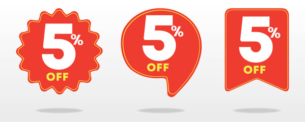5% off. Business, price, e-commerce, sale tag, banner, social media, poster, ads, shopping, marketing, social network, offer, web, coupons. Set, trade, label, sticker, promo.
