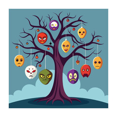 Horror tree vector illustration. Halloween background