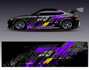 Fototapeta premium Car wrap design vector. Graphic abstract stripe racing background designs for vehicle, rally, race, adventure and car racing livery 