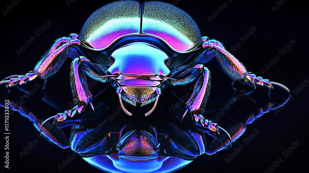 Poster colorful insect with metallic sheen captured in studio setting showcasing vivid reflections and intr