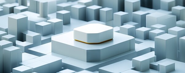 Fototapeta premium A futuristic, minimalist 3D scene featuring a central object surrounded by geometric structures.