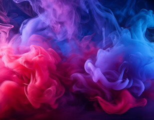 Fototapeta premium Dramatic smoke and fog in contrasting vivid red, blue, and purple colors. Vivid and intense abstract background or wallpaper.