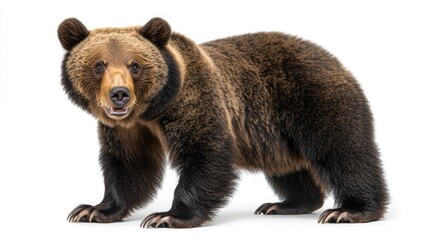 Obraz premium A realistic depiction of a brown bear standing on all fours, showcasing its fur and expression.