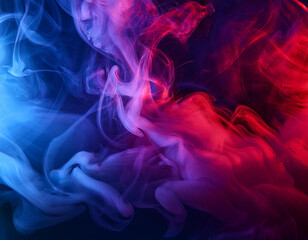 Fototapeta premium Dramatic smoke and fog in contrasting vivid red, blue, and purple colors. Vivid and intense abstract background or wallpaper.