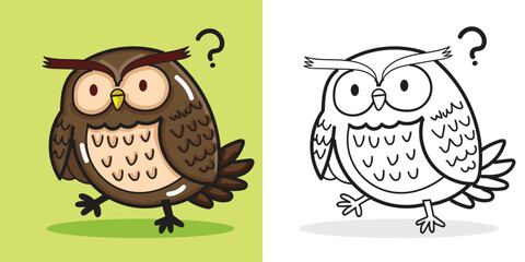 a Cute Walking Cartoon Owl good for Design Element or Coloring Book Element