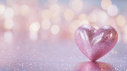 Fototapeta premium Happy Valentine's Day Text With 3D Render Of Shiny Pink Glittery Heart Shape