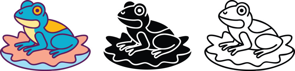 Frog Illustrations Colorful, Black, and White Line Art