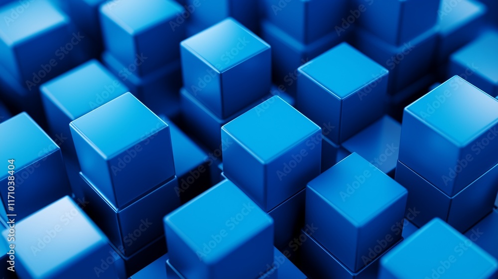 Aufkleber high-resolution image of a background with blue 3d cubes in a clean, minimalist isometric design, sh
