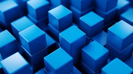 High-resolution image of a background with blue 3D cubes in a clean, minimalist isometric design, showcasing precise geometric shapes and subtle shading effects.