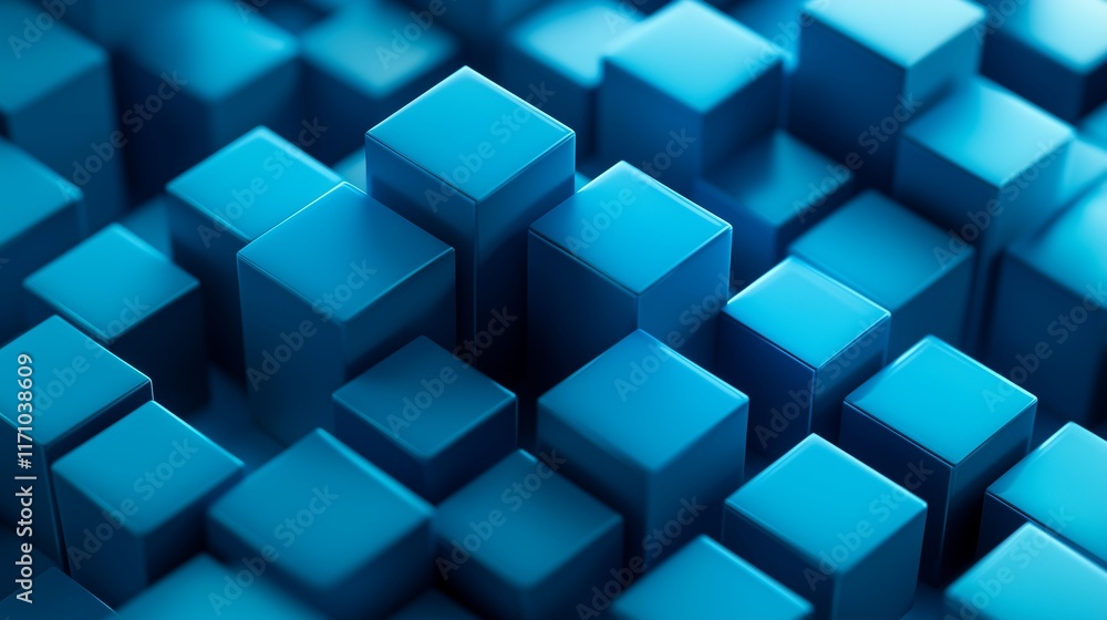 Poster high-resolution image of a background featuring electric blue 3d cubes in an isometric arrangement, 