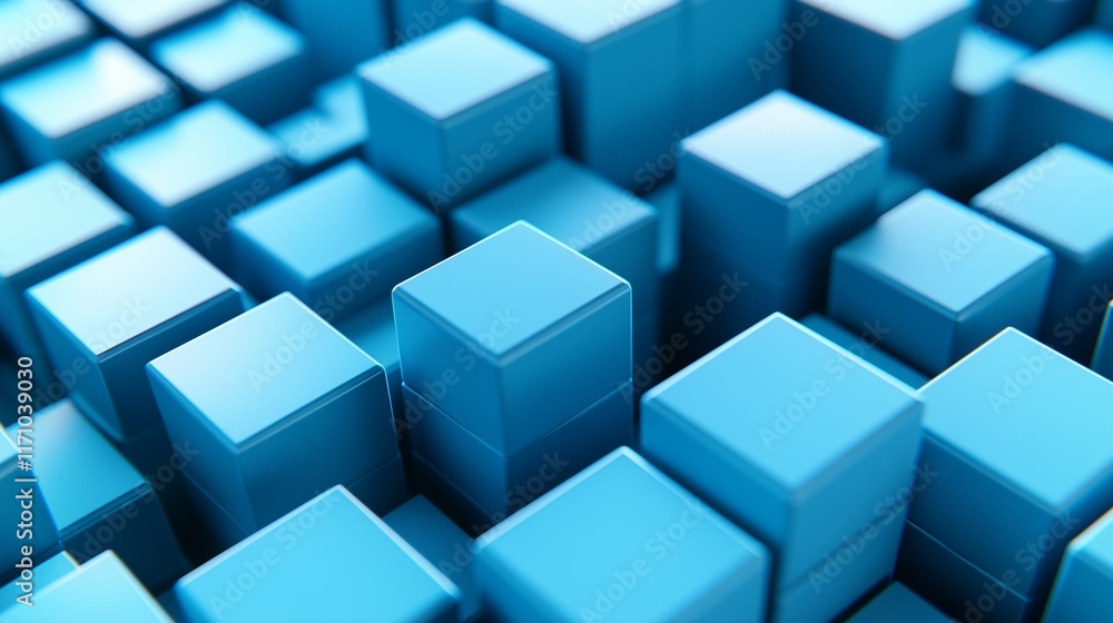 Poster high-resolution image of a background featuring electric blue 3d cubes in an isometric arrangement, 