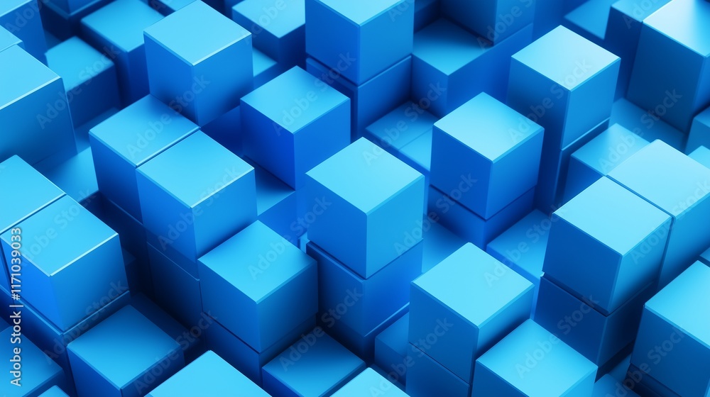 Aufkleber high-resolution image of a background with blue 3d cubes in a clean, minimalist isometric design, sh
