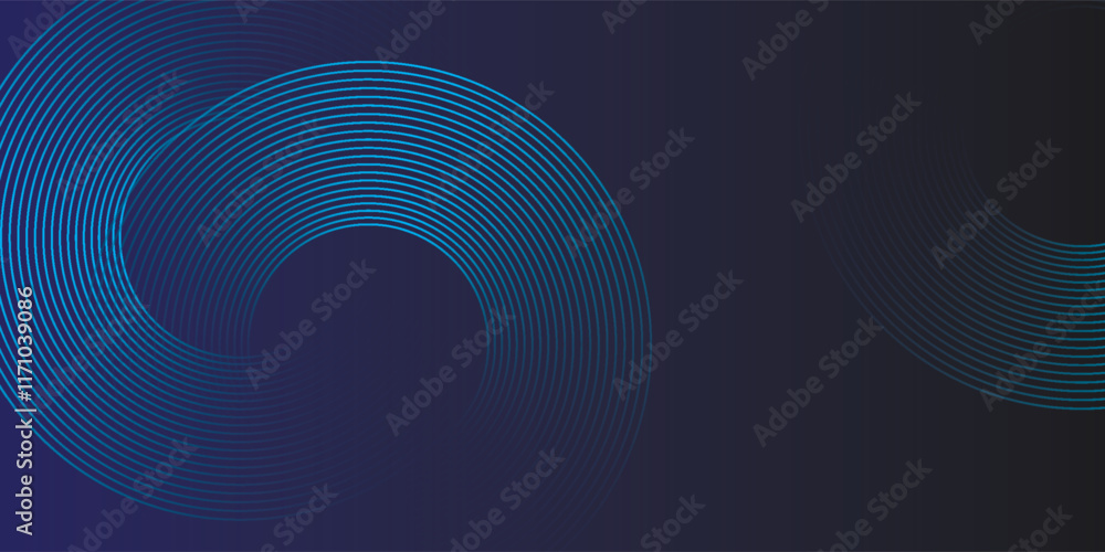 Wall mural abstract blue glowing geometric lines on dark blue background. modern shiny circle lines pattern. fu