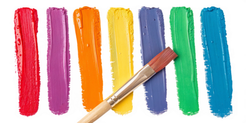 A set of paint stroke isolated on transparent background png, Red, Pink, Yellow, Green, Blue Paint stroke