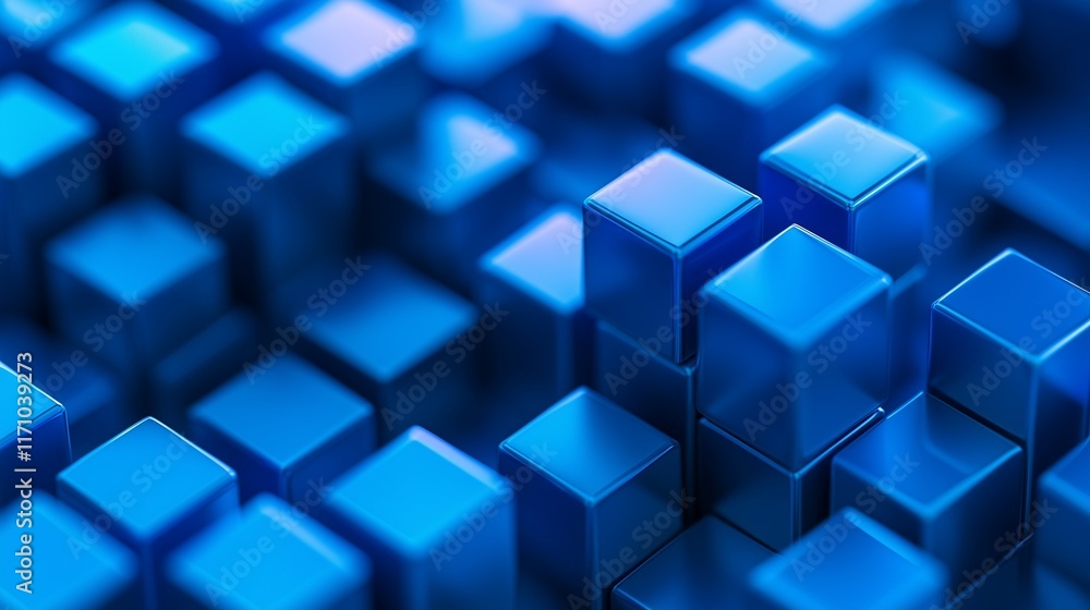 Poster high-resolution image of a background featuring electric blue 3d cubes in an isometric arrangement, 