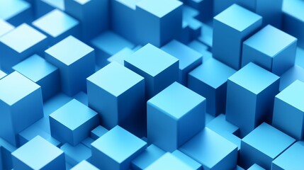 High-resolution image of a background with blue 3D cubes in a clean, minimalist isometric design, showcasing precise geometric shapes and subtle shading effects.